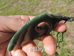 2 TONE GREY INANGA JADE Pounamu NEPHRITE Greenstone SHARK TOOTH KORU PENDANT