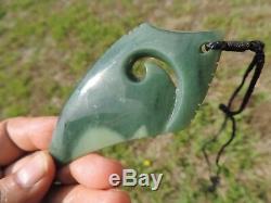 2 TONE GREY INANGA JADE Pounamu NEPHRITE Greenstone SHARK TOOTH KORU PENDANT