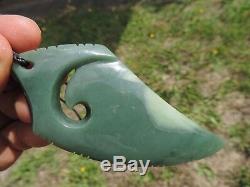 2 TONE GREY INANGA JADE Pounamu NEPHRITE Greenstone SHARK TOOTH KORU PENDANT