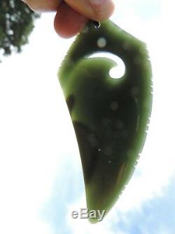 2 TONE GREY INANGA JADE Pounamu NEPHRITE Greenstone SHARK TOOTH KORU PENDANT