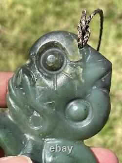 3 3/4 or 97mm New Zealand Nephrite Maori Greenstone Pounamu INANGA Jade HeiTIKI