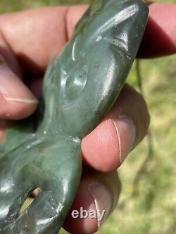 3 3/4 or 97mm New Zealand Nephrite Maori Greenstone Pounamu INANGA Jade HeiTIKI