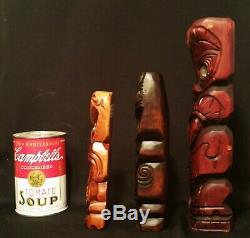 3 TIKI's! Maori new zealand vtg wood carved tribal art bar sculpture statue