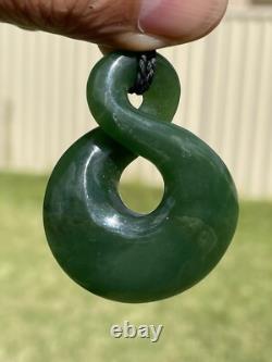 49mm SINGLE TWIST DARK/TRANSLUCENT New Zealand NEPHRITE Jade Pounamu Greenstone