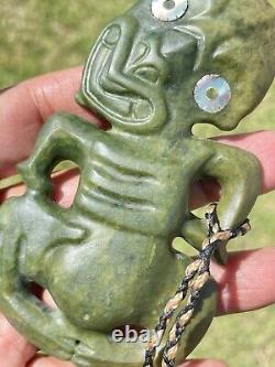 4 1/8 New Zealand Carver Nephrite Maori Greenstone Pounamu MARSDEN Jade Hei TIKI