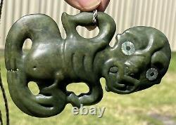 4 3/8 New Zealand Carver Nephrite Maori Greenstone Pounamu MARSDEN Jade Hei TIKI