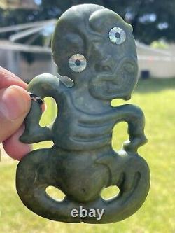 4 3/8 New Zealand Carver Nephrite Maori Greenstone Pounamu MARSDEN Jade Hei TIKI