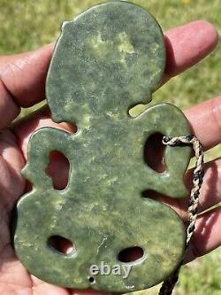 4 3/8 New Zealand Carver Nephrite Maori Greenstone Pounamu MARSDEN Jade Hei TIKI