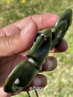 4 3/8 New Zealand Carver Nephrite Maori Greenstone Pounamu MARSDEN Jade Hei TIKI