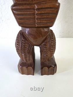 60s Vintage Maori Tiki Statue Carved Wood Paua Shell Eyes New Zealand Tribal Art