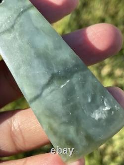 75mm CHATOYANT Maori Greenstone Pounamu RARE BLU INANGA JADE CURVED KURU/PENDANT