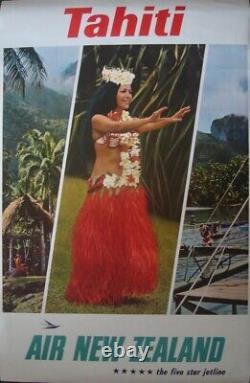 AIR NEW ZEALAND TAHITI Vintage Airlines Travel poster 1970s 24x36 NM
