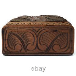 A Beautiful Vintage Maori Tiki Carved Wooden Box Abalone Eyes New Zeeland