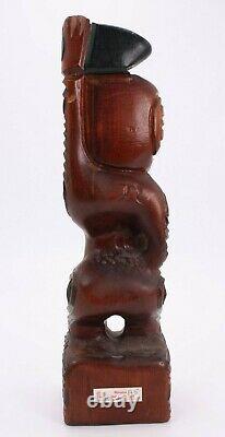 A Moana Wood Carvings Rotorua New Zealand Figure Tribal Tiki Abalone Pearl Eyes