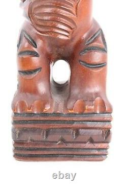 A Moana Wood Carvings Rotorua New Zealand Figure Tribal Tiki Abalone Pearl Eyes