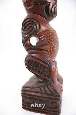 A Moana Wood Carvings Rotorua New Zealand Figure Tribal Tiki Abalone Pearl Eyes