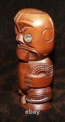 A Superb Tabu Maori Tekoteko Mid-Century NZ Figure with P. H. Leonard Label