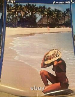 Air New Zealand Airline Promo Posters Tahiti Fiji Cook Island 1980s 36x26