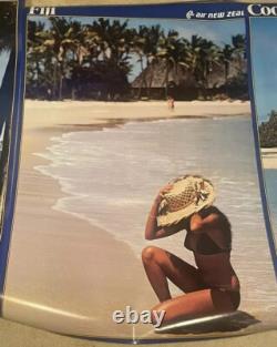 Air New Zealand Airline Promo Posters Tahiti Fiji Cook Island 1980s 36x26