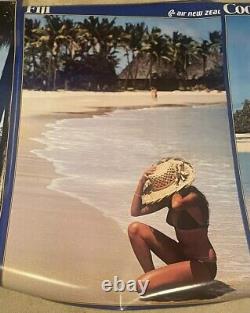 Air New Zealand Airline Promo Posters Tahiti Fiji Cook Island 1980s 36x26