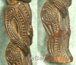 Antique 19th Century MAORI Carved Wood TekoTeko/Tiki Pendant Necklace Fetish EX