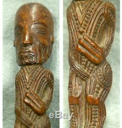 Antique 19th Century MAORI Carved Wood TekoTeko/Tiki Pendant Necklace Fetish EX