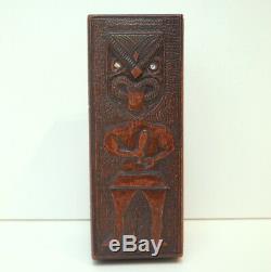 Antique C19th Hand Carved Wood New Zealand Maori Box Figure Mere Club Haka c1890