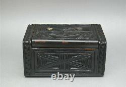 Antique Ethnographic Maori Kapua Wood Zealand Box Mother Pearl Abalone Inlay