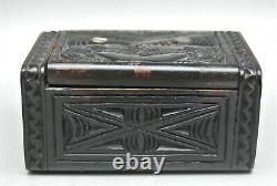 Antique Ethnographic Maori Kapua Wood Zealand Box Mother Pearl Abalone Inlay