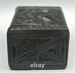 Antique Ethnographic Maori Kapua Wood Zealand Box Mother Pearl Abalone Inlay