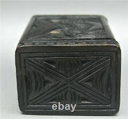 Antique Ethnographic Maori Kapua Wood Zealand Box Mother Pearl Abalone Inlay