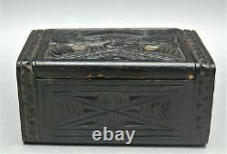 Antique Ethnographic Maori Kapua Wood Zealand Box Mother Pearl Abalone Inlay