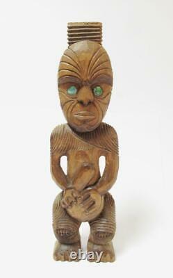 Antique Maori Tekoteko Ancestral Figure Handcarved Wooden Sculpture New Zealand