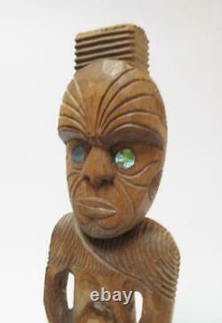 Antique Maori Tekoteko Ancestral Figure Handcarved Wooden Sculpture New Zealand