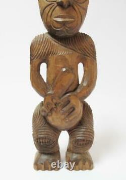 Antique Maori Tekoteko Ancestral Figure Handcarved Wooden Sculpture New Zealand