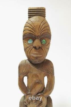 Antique Maori Tekoteko Ancestral Figure Handcarved Wooden Sculpture New Zealand