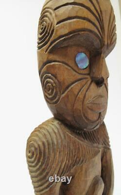 Antique Maori Tekoteko Ancestral Figure Handcarved Wooden Sculpture New Zealand