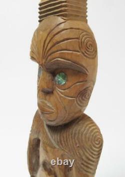 Antique Maori Tekoteko Ancestral Figure Handcarved Wooden Sculpture New Zealand