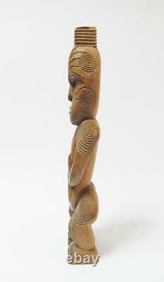 Antique Maori Tekoteko Ancestral Figure Handcarved Wooden Sculpture New Zealand