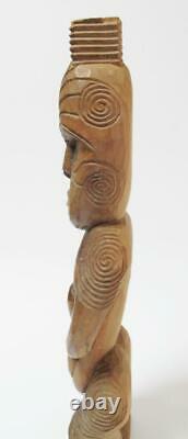 Antique Maori Tekoteko Ancestral Figure Handcarved Wooden Sculpture New Zealand