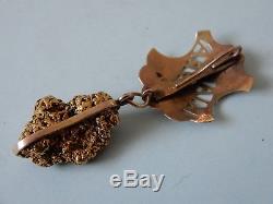 Antique New Zealand Fine Gold Nugget brooch Kia Ora genuine estate find pin