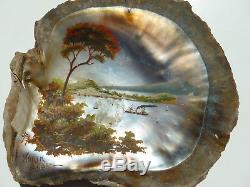 Antique New Zealand Oyster Shell Painting by John Philemon Backhouse (1845-1908)