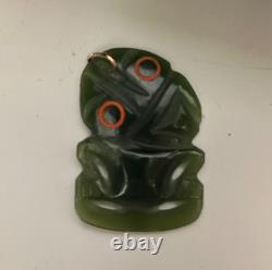 Antique New Zealand Pounamu Hei Tiki Pendant Maori Nephrite Jade Amulet