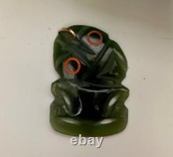 Antique New Zealand Pounamu Hei Tiki Pendant Maori Nephrite Jade Amulet