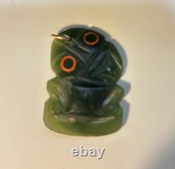Antique New Zealand Pounamu Hei Tiki Pendant Maori Nephrite Jade Amulet