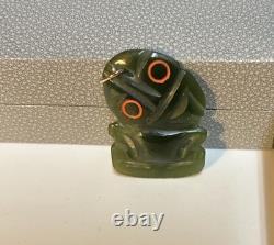 Antique New Zealand Pounamu Hei Tiki Pendant Maori Nephrite Jade Amulet