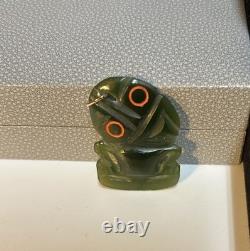 Antique New Zealand Pounamu Hei Tiki Pendant Maori Nephrite Jade Amulet