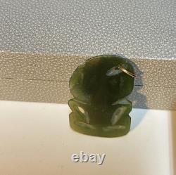 Antique New Zealand Pounamu Hei Tiki Pendant Maori Nephrite Jade Amulet