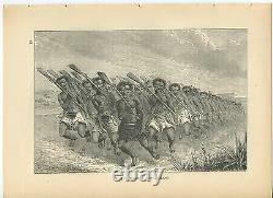 Antique New Zealand Tribal Tribe Maori War Dance Rifles Sand Dust Old Art Print