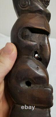 Antique South Pacific Carved Maori New Zealand Wood Totem 1969 Figure Tiki